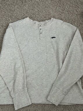 Vans Cream Waffle-Knit Henley Top with Logo Tab